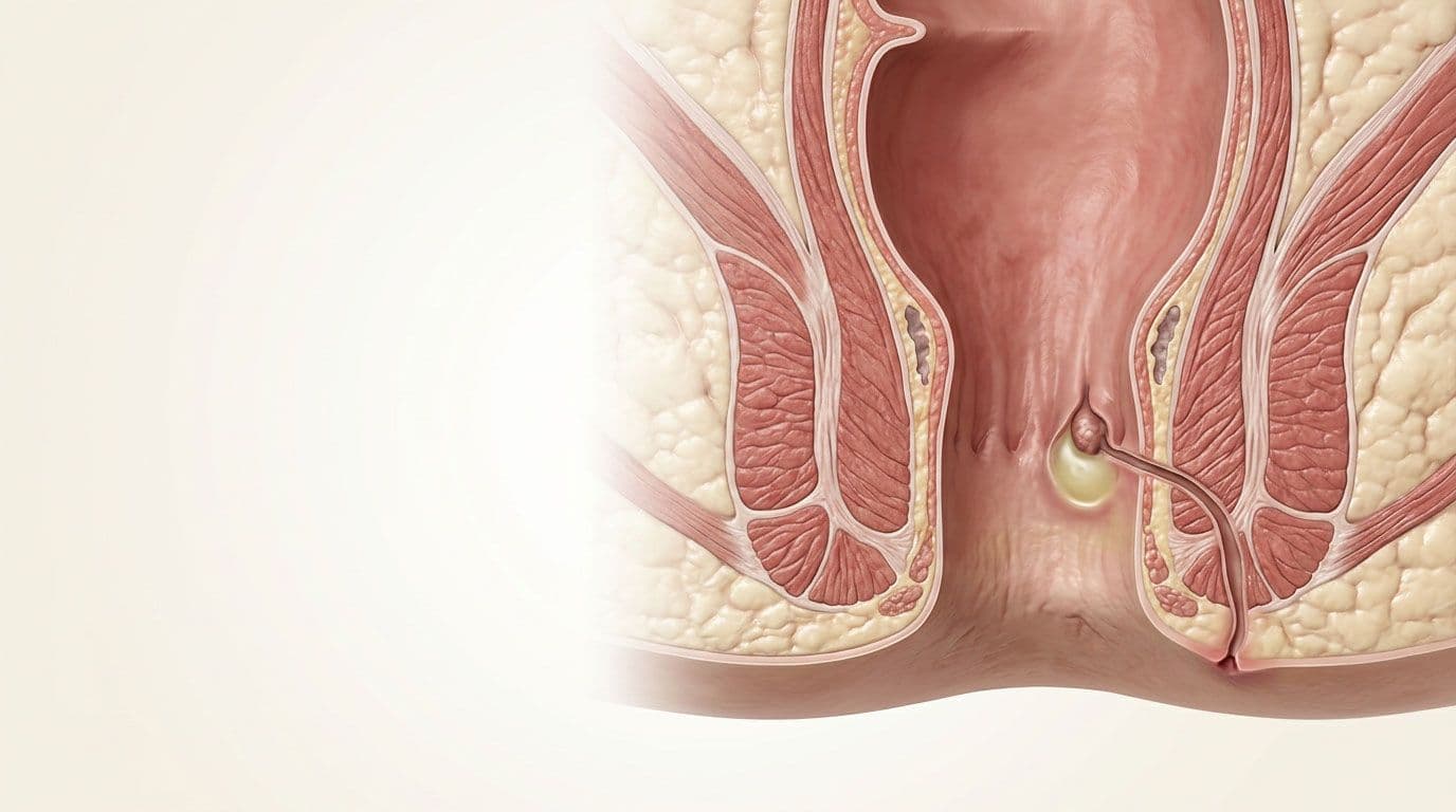 Makat apsesi ile anal fistül arasındaki ilişkiyi gösteren tıbbi anatomik görsel